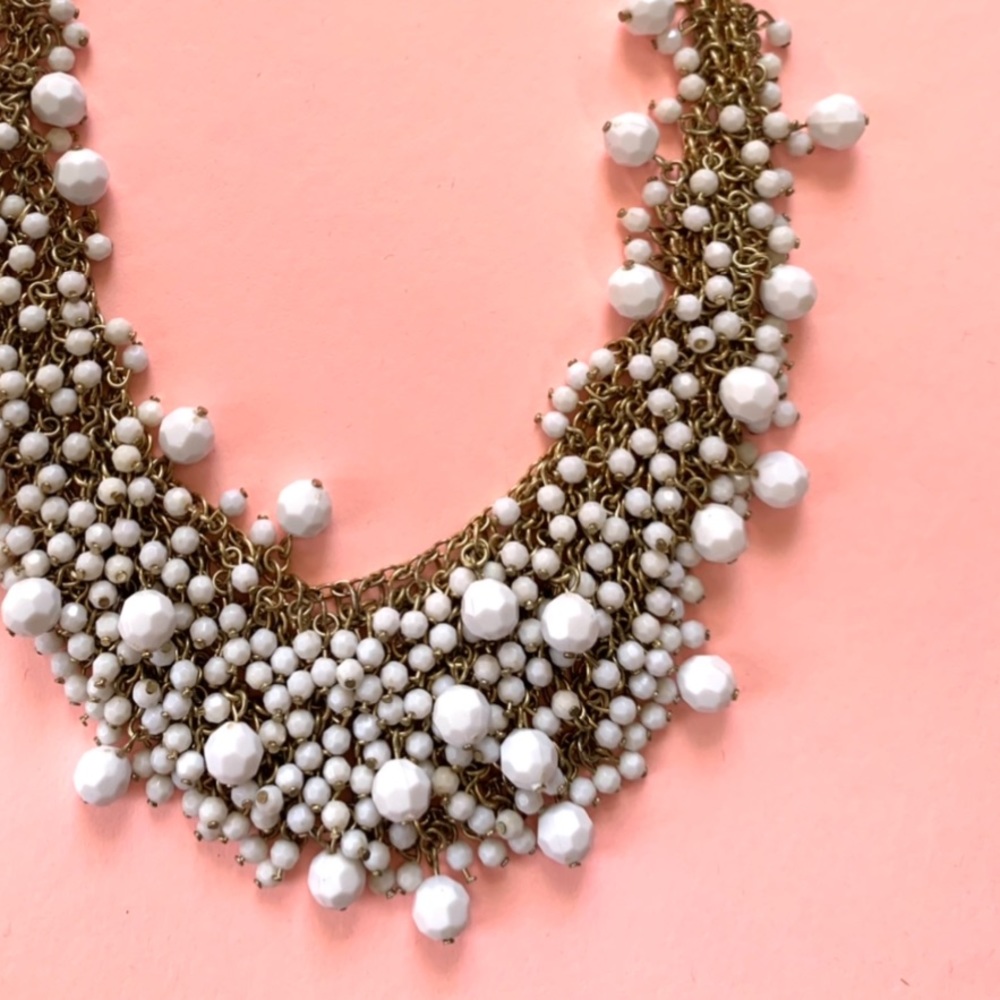 White bead statement necklace
